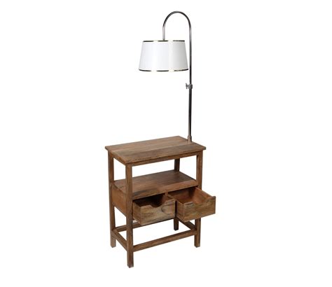 Buy Daroo Fabric Shade Shelf Floor Lamp With Wood Base Off White At