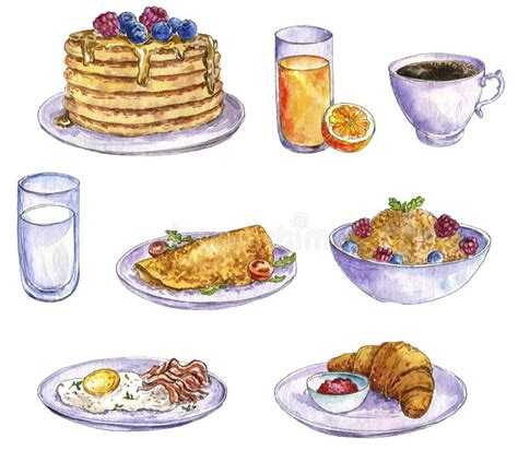 Watercolor Drawing Breakfast Stock Illustration Illustration Of