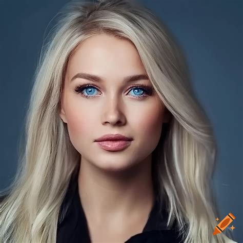 Portrait Of A Swedish Blonde Girl With Blue Eyes And Natural Beauty On