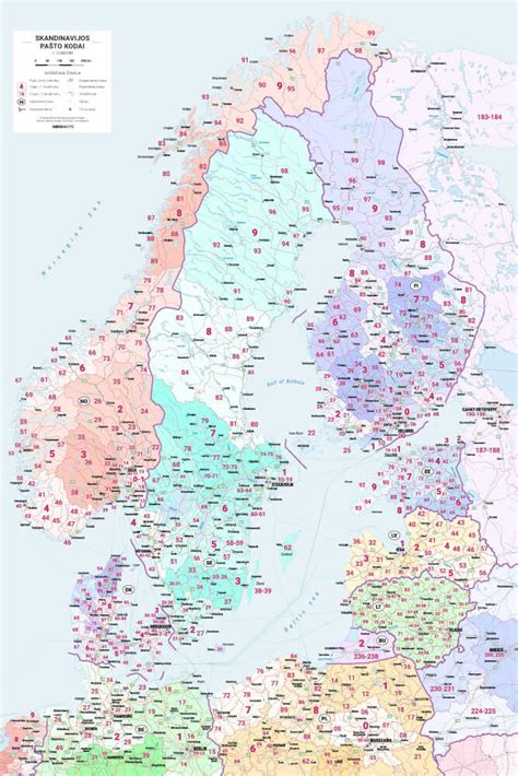 Sieninis Skandinavijos žemėlapis Su Pašto Kodais 60x90 Cm Nordmaps