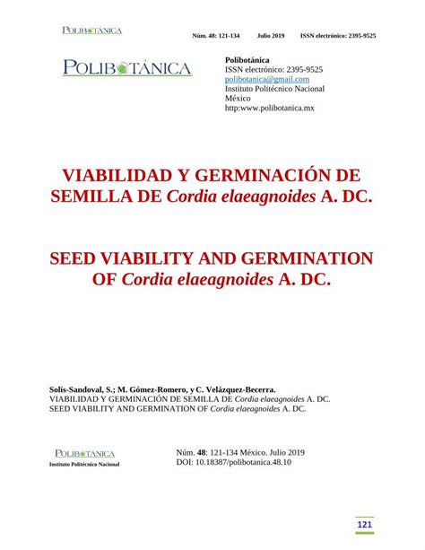 PDF VIABILIDAD Y GERMINACIÓN DE SEMILLA DE Cordia VIABILIDAD Y