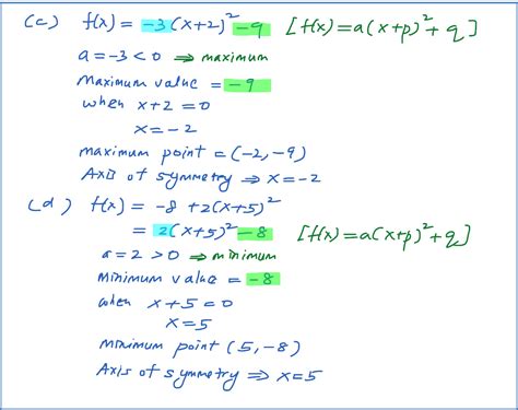 2.10.1a Example 1 : Finding the maximum/minimum and axis of symmetry of a quadratic function ...