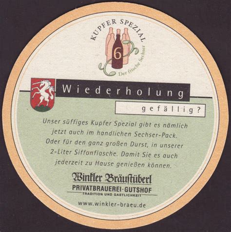 Beer Coaster Coaster Number 5 1 Brewery Winkler Brau GmbH Co KG