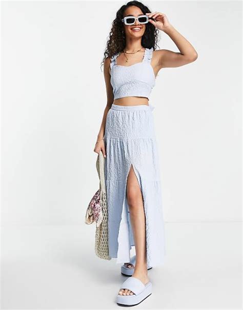 Miss Selfridge Textured Tiered Maxi Skirt In Light Blue Part Of A Set