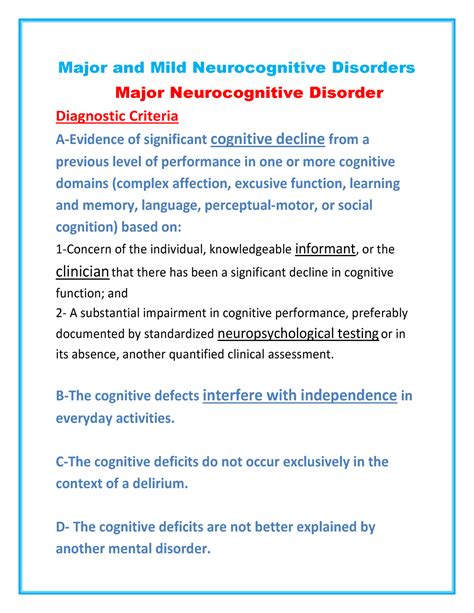 13 Neurocognitive Disorders Major And Mild Neurocognitive Disorders Major Neurocognitive