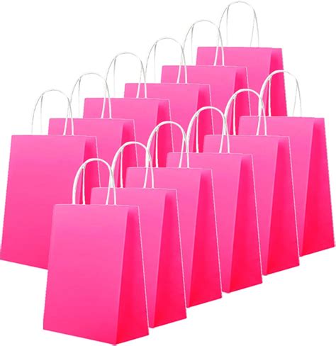 24 PCS Hot Pink Kraft Paper Bags 16x22x8cm Paper Party Bags With Twist