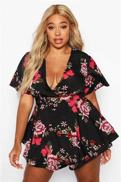 Plus Dark Floral Skort Playsuit Boohoo Uk