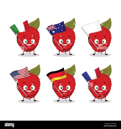 Lychee Cartoon Character Bring The Flags Of Various Countries Vector