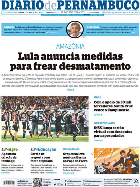 Capa Diario de Pernambuco Edição Segunda 22 de Maio de 2023