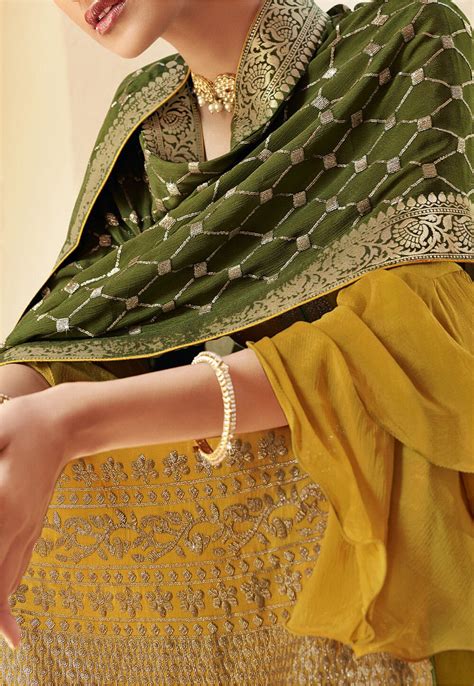 Embroidered Chinon Chiffon Pakistani Suit In Mustard Kch6681