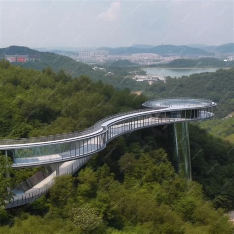 Premium AI Image | A glass walkway in the mountains with a view of the city of hangzhou.