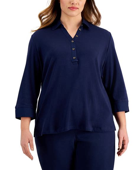 Karen Scott Plus Size 3 4 Sleeve Cotton Top Created For Macys Macys