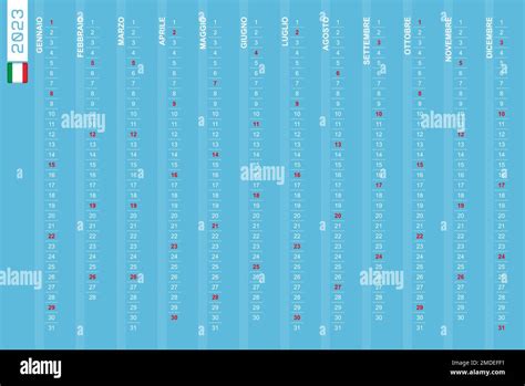 One Row Vertical Calendar For The Year 2023 In Italian Italian