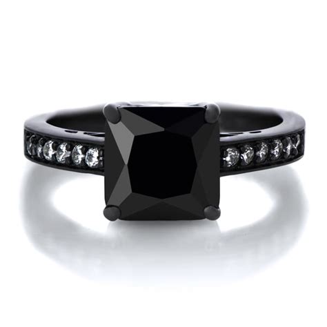 Black Rhodium Plated Sterling Silver Black Princess Cut Cubic Zirconia