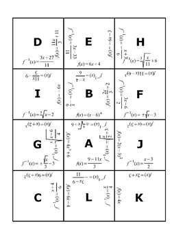 Inverses Of Functions Tarsia Puzzle By Funrithmetic Tpt