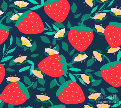 Strawberry Flower Leaf Pattern Digital Art By Noirty Designs Pixels