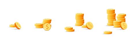 3d Vector Collection Of Golden Dollar Coins Stacks Of Different Amount