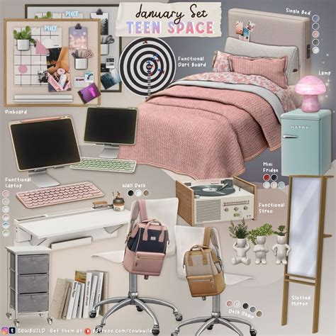 January 2024 Set 2 Teen Space Cowbuild In 2024 Sims 4 Bedroom