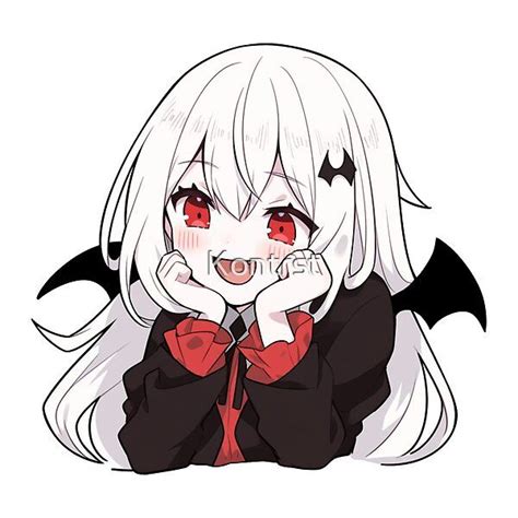 This Cute Chibi Sticker Depicts A Happy White Haired Vampire Blushing