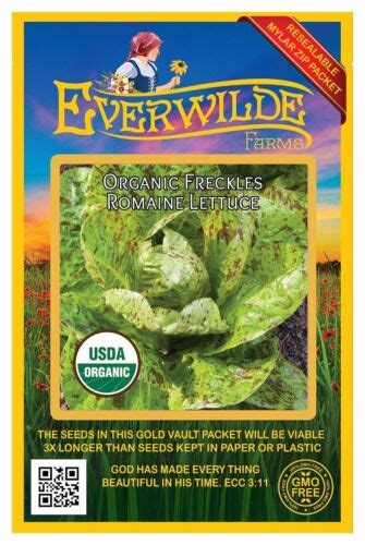 500 Organic Freckles Romaine Lettuce Seeds Everwilde Farms Mylar Seed Packet Ebay