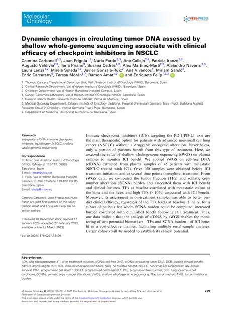 Pdf Dynamic Changes In Circulating Tumor Dna Assessed By Shallow