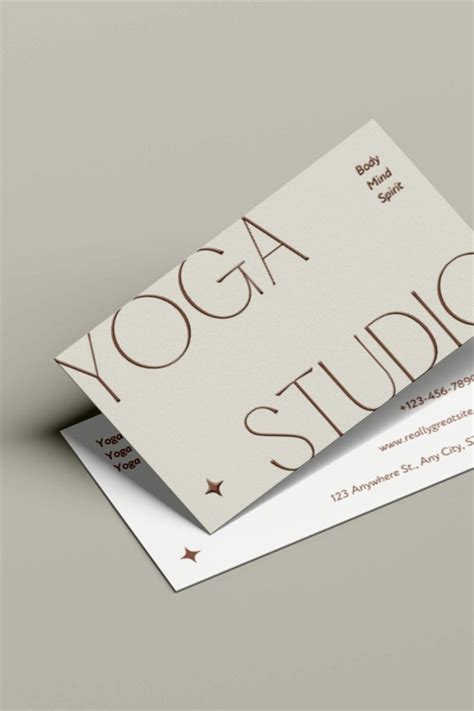 Yoga Studio Business Card Canva Template Beige Brown Modern Yoga