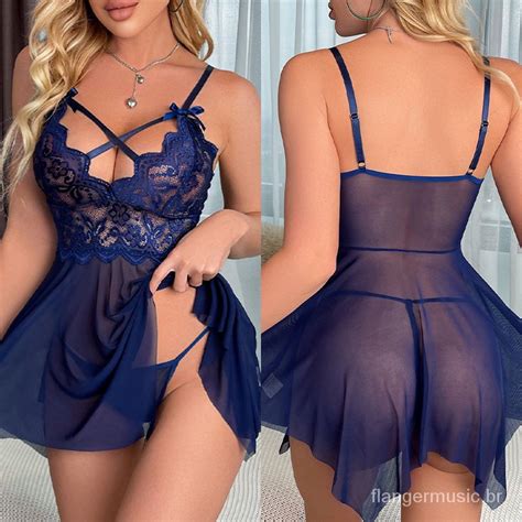 Pijama Sexy Lingerie Feminina Suéter De Renda Vestido Babydoll Malha