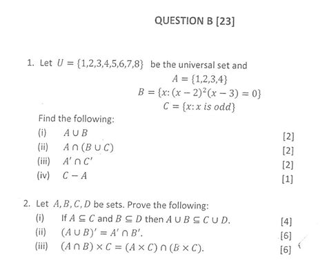 Solved Question B [23] 1 Let U 1 2 3 4 5 6 7 8 Be The