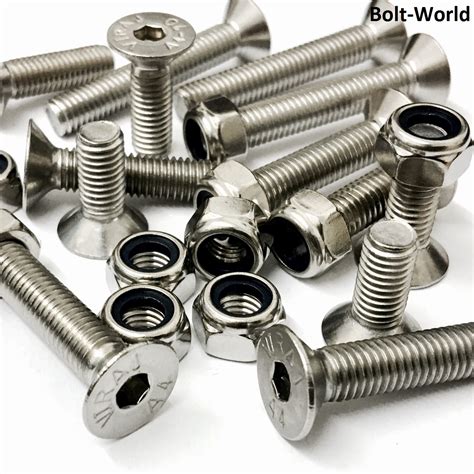 M A Stainless Steel Countersunk Csk Socket Allen Bolts Nyloc Nuts