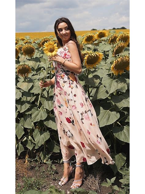 Damen Kleid Lang Casual Kleid Chiffon Kleid Schaukelkleid Blumen