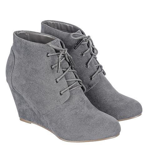 Shiekh Women S Wedge Lace Up Boots Lala Land Lala Land Grey Shiekh