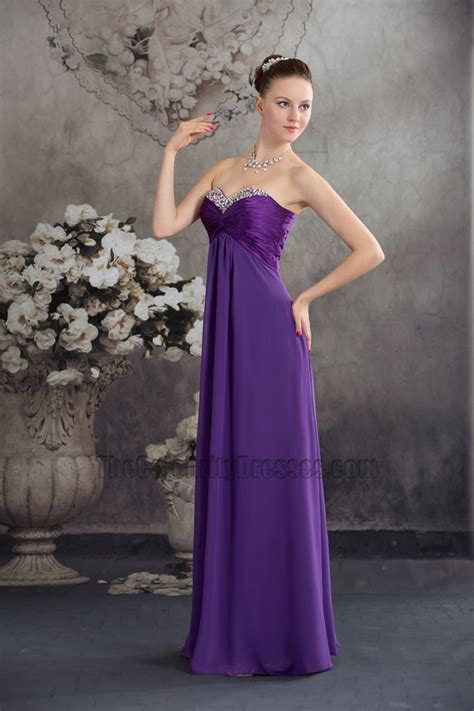 Long Purple Strapless Chiffon Bridesmaid Evening Prom Dresses