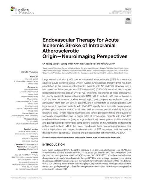 Pdf Endovascular Therapy For Acute Ischemic Stroke Of Intracranial