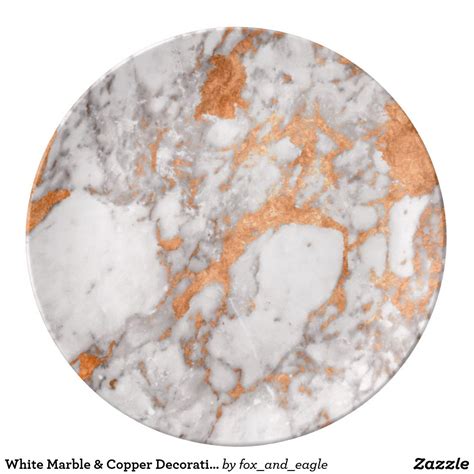 White Marble And Copper Decorative Porcelain Plate Gold Wedding Theme