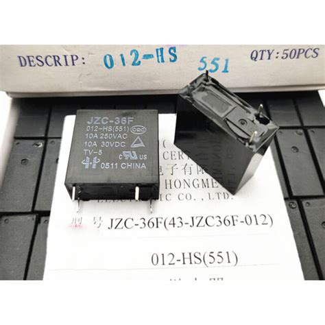 1Pc HONGFA JZC 36F 012 HS 12VDC Power Relay 4Pins 10A 250VAC For Sale