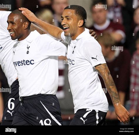 Tottenham Hotspur S Aaron Lennon Right Celebrates The Fifth Goal