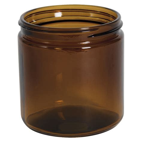 16 Oz Amber Glass Straight Sided Round Jar With 89400 Neck Case Of 12 Cap Sold Separately