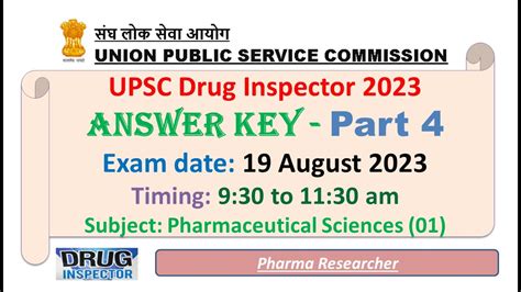 Upsc Drug Inspector Answer Key Date August Part Di