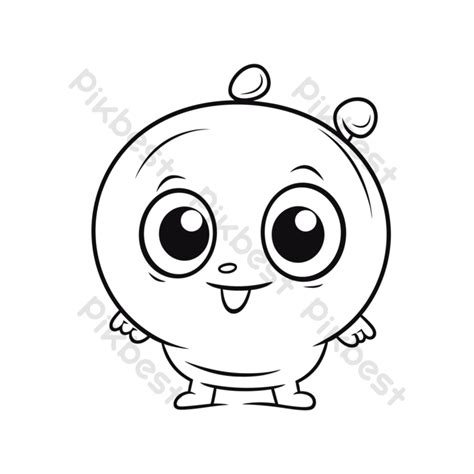 Big Eye Round White Cartoon Shape With Huge Eyes And Outline Sketch Drawing Vector Png Images