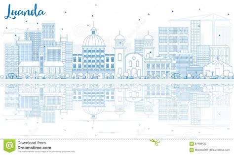 Outline Luanda Skyline with Blue Buildings and Reflections. Stock ...