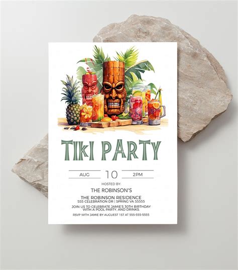 Tiki Invitation, Tiki Party Invite, Hawaiian Party, Tropical Luau Part ...