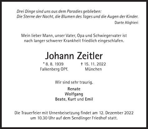 Traueranzeigen Von Johann Zeitler Sz Gedenken De