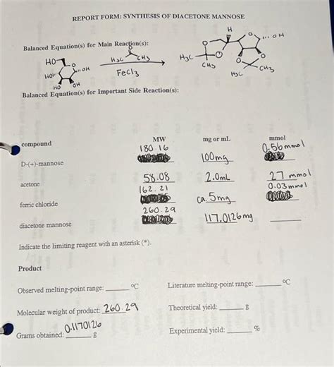 Solved Report Form Synthesis Of Diacetone Mannose Oh H C Chegg