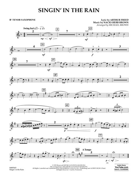 Singin In The Rain Arr Michael Brown Bb Tenor Saxophone By