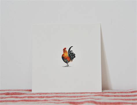 Original Watercolor Rooster Farm Bird Tiny Painting Miniature Realistic