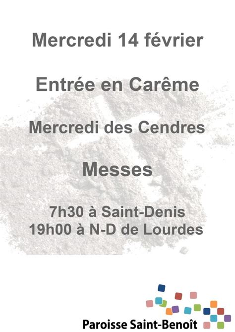 Paroisse Saint Benoit Bron Mercredi des cendres Entrée en Carême