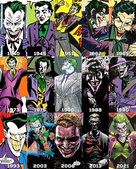 An Image Of The Evolution Of Jokers In Comic Books And Movies From