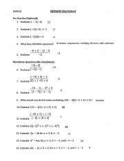 bedmas worksheet.png - MPM1D BEDMAS Worksheet Pre-Practice Optional : 1. Evaluate 4 - 3 -6 22 2 ...