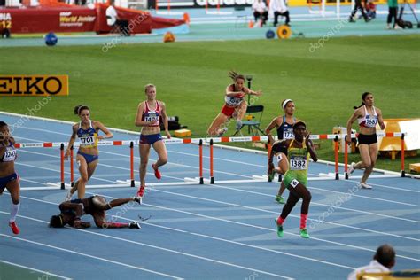 Barcelona Spain July 14 Athletes Compete In The 400 Meters Hurdles