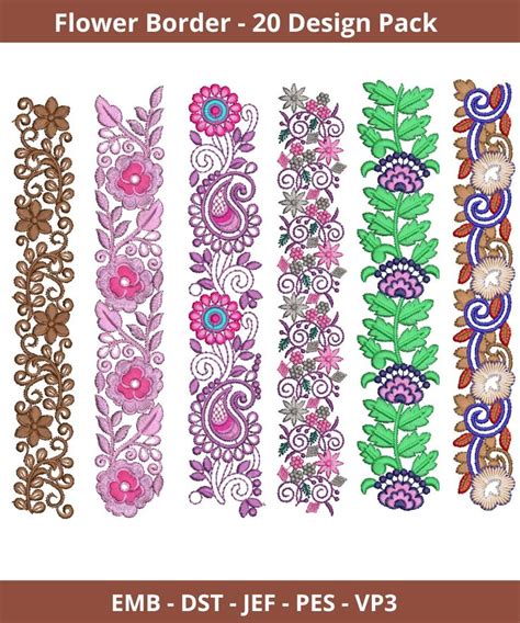 Flower Border Design Pack Freehand Machine Embroidery Border